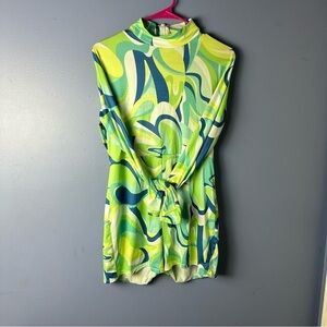 Fashion Nova Blue and Green Abstract Pattern Romper